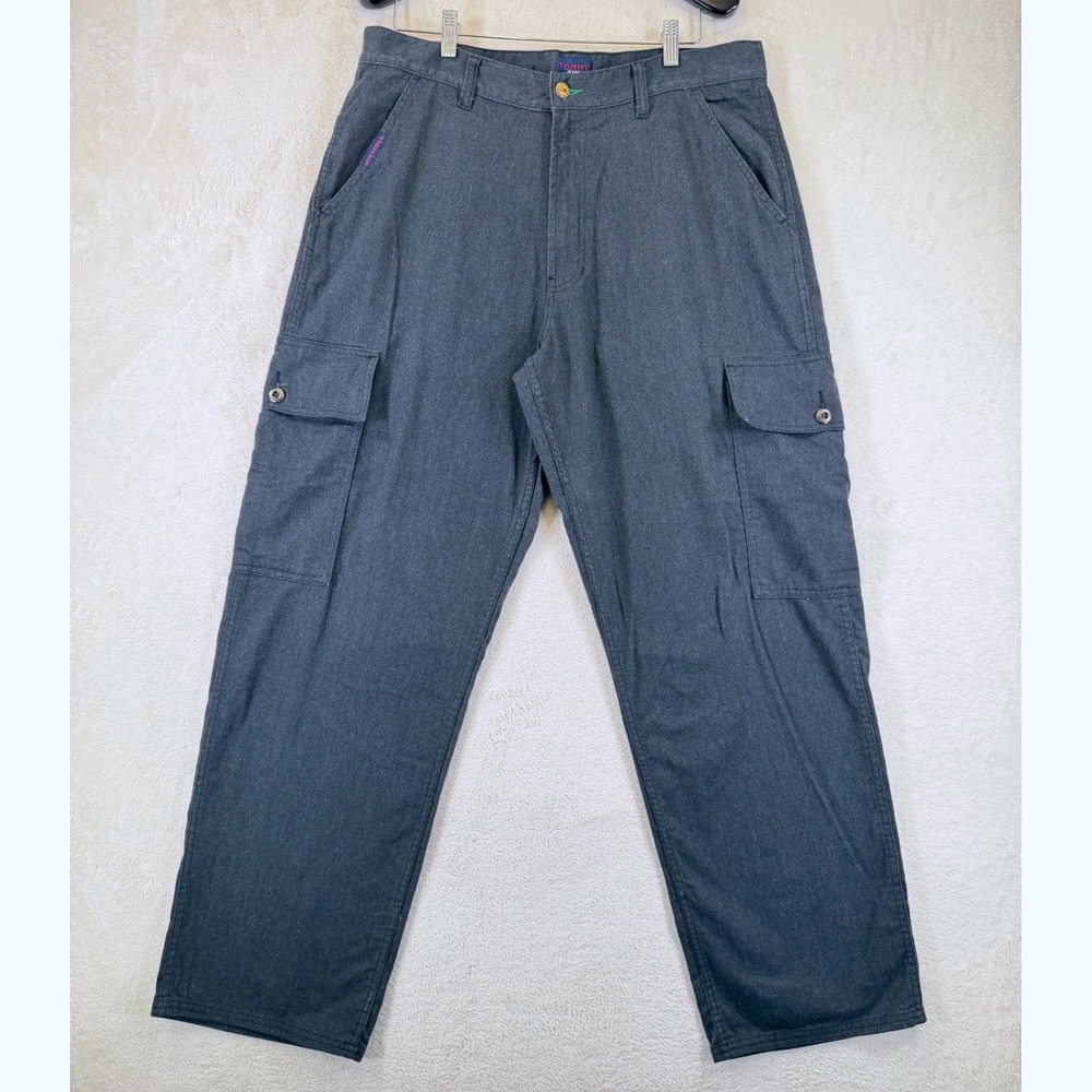Vintage 90s Tommy Hilfiger Jeans Cargo Pants Mens 36x32 Gray Baggy Hip Hop